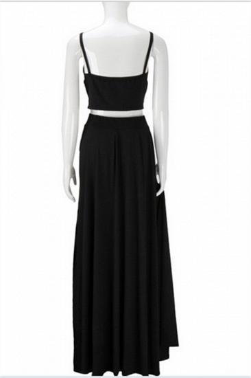 Spaghetti Strap Two Piece Black Summer Dresses A-Line Floor Length Slit 2022 Porm Gowns_3