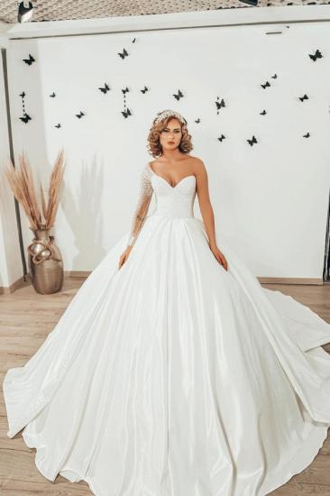 One Shoulder Sweetheart Satin Ball Gown Chapel Train