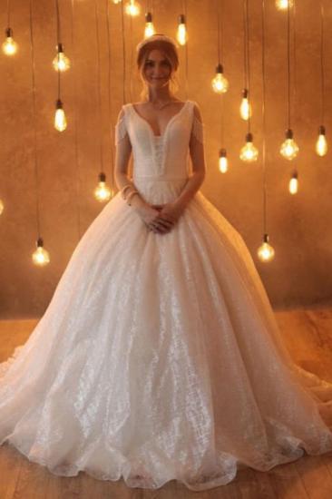 Elegant tassel Sleeves V-Neck Aline Wedding Gown_1
