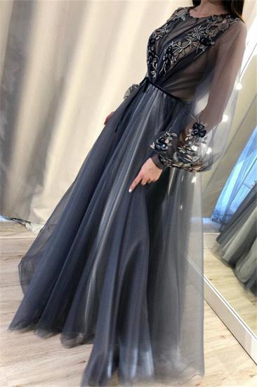 Trendy A-Line Tulle Evening Dresses | Long Sleeves Applqiues Affordable Prom Dresses_4