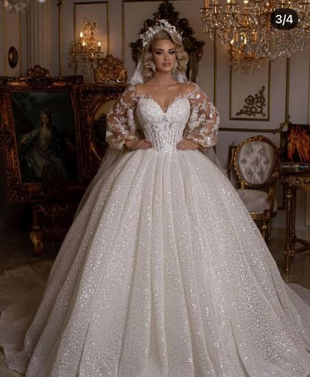 Luxury Sweetheart Sparkly Sequins Ball Gown with Long Puffy Sleeves_5