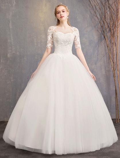 Elegant Half Sleeves Lace Tulle White Ball Gown Wedding Dresses_2