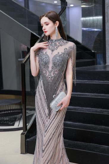 Cap sleeves High neck Sparkle Beads Long Prom Dresses Online_3