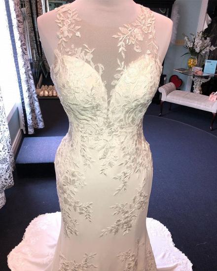 Exquisite Jewel Sleeveless Wedding Dress | Sheath Tulle Lace Open Back Bridal Gown_3