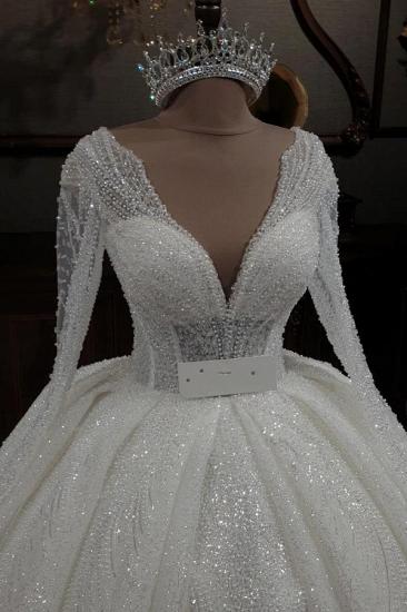 Gorgeous Glitter Sequins Aline Wedding Gown V-Neck Bridal Dress with Sleeves_5