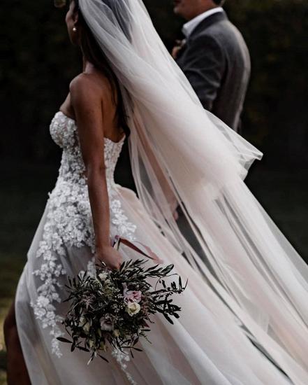 Chic Sweetheart Sleeveless 3D Floral Wedding Dress Tulle Aline Bridal Dress_2