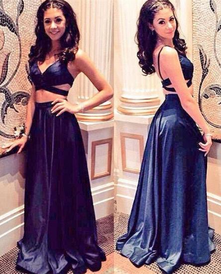 New Arrival V-Neck Two Piece 2022 Prom Dresses Sexy Open Back Satin Party Gowns_1