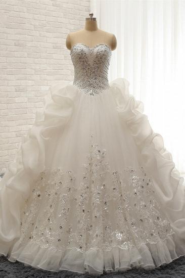 TsClothzone Glamorous Sweetheart White Sequins Wedding Dresses With Appliques Tulle Ruffles Bridal Gowns Online