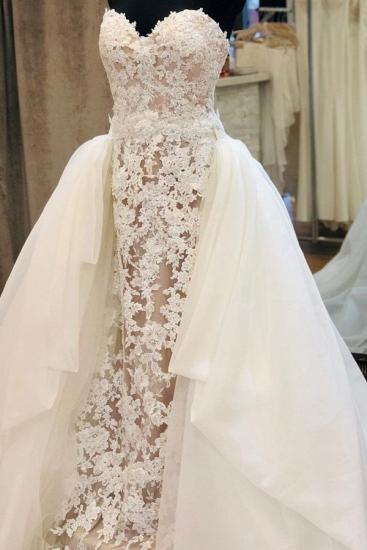 Elegant Sweetheart Mermaid Lace Wedding Dresses with Overskirt_1