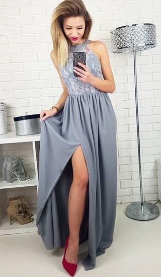 Elegant High Neck A-line Evening Dresses | Lace Side Slit Formal Dresses 2022