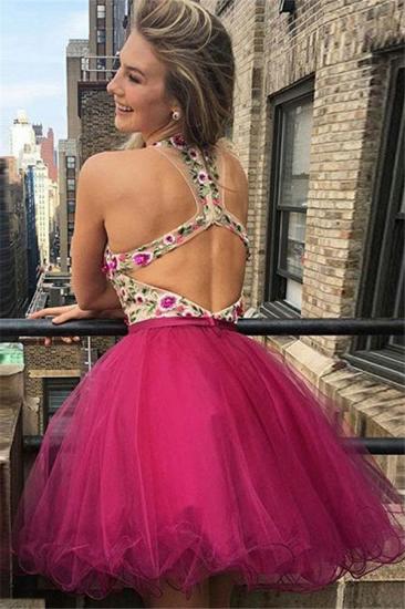 2022 Glamouröse kurze Abiballkleider mit V-Ausschnitt | Ärmelloses Blumen-Hoco-Kleid mit offenem Rücken_3