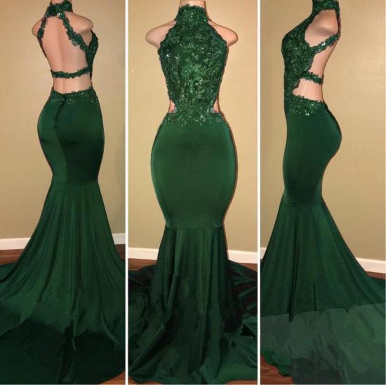 Green lace mermaid prom dress, green evening dress_3