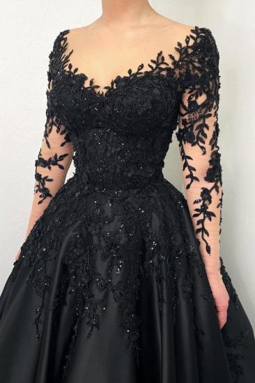 Elegante Brautkleider schwarz | Brautkleider aus Satin mit Ärmeln_3
