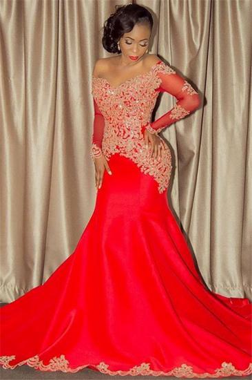 2022 Sparkling Beaded Lace Sexy Prom Dresses | Off The Shoulder Long Sleeve Backless Evening Gown