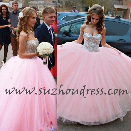 Vestido de Debutante Pink Ball Gown Wedding Dress Sweet Quinceanera Dresses with Crystals_2