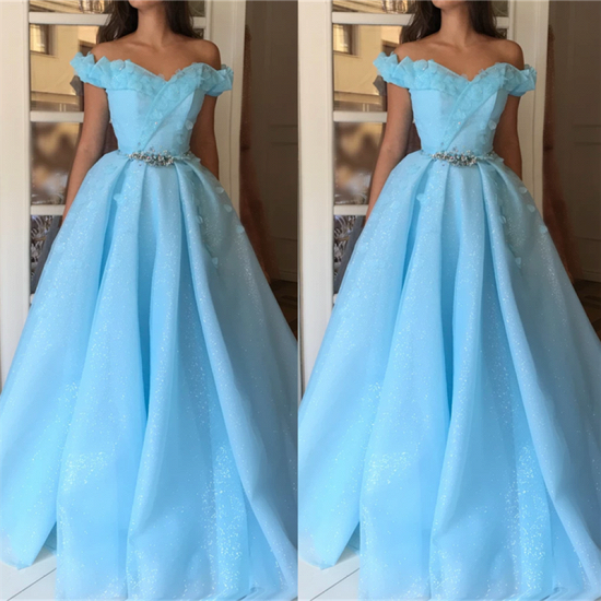 Sparkle Sequins Off the Shoulder Prom Dress | Charming Sweetheart Sleeveless Beading Long Prom Dress_2