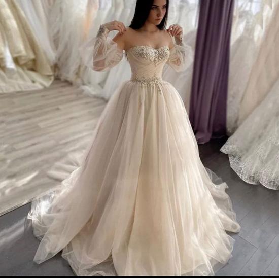 Romantic Off-the-Shoulder Sweetheart Tulle Bridal Dress Aline Princess Wedding Dress_2