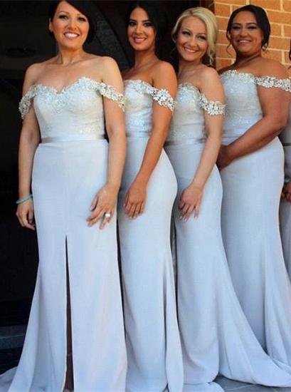 Elegant Off-the-Shoulder Mermaid Bridesmaid Dress Front Split Lace_1