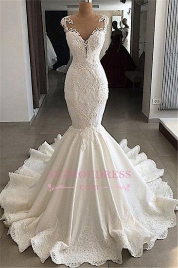 2022 Sexy Mermaid Wedding Dress | Sleeveless Sheer Tulle Appliques Bridal Gowns_1