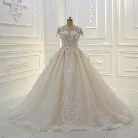 Luxury Ball Gown Long Sleeves Lace Applqiues Beadings Wedding Dress_5