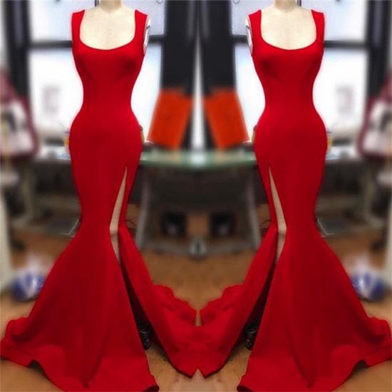 Straps Red Mermaid Sexy Split Prom Dresses Cheap 2022 | Square Neckline Sleeveless Online Evening Gowns_3