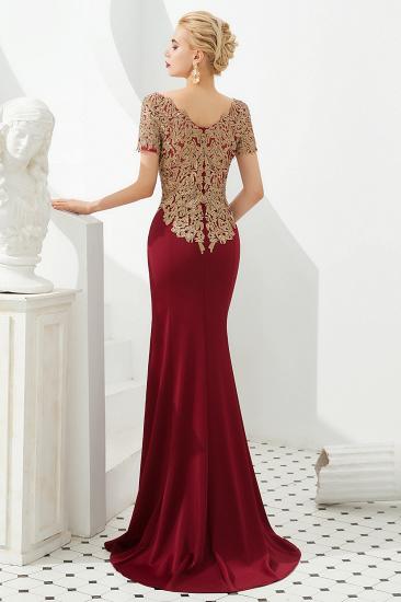 Hilary | Custom Made Short sleeves Burgundy Mermaid Prom Dress with Gold Lace Appliques_5