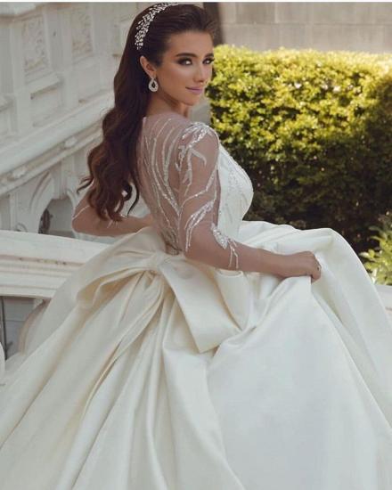 Gorgeous Long Sleeves Satin Bridal Gown with 3D Sequins Bowtie Back_5