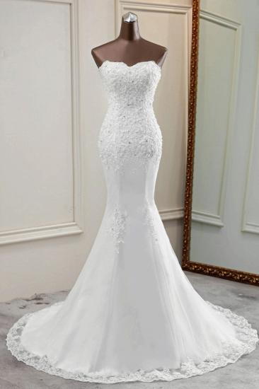TsClothzone Chic Strapless Lace Appliques White Mermaid Wedding Dresses with Beadings Online