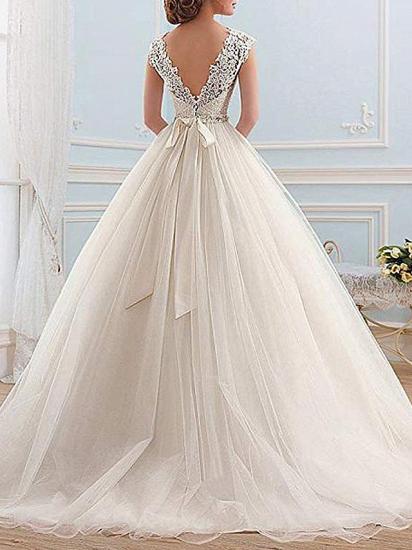 Sparkle & Shine Ball Gown Wedding Dress Lace Tulle Cap Sleeve Vintage Bridal Gowns Illusion Detail with Sweep Train_2