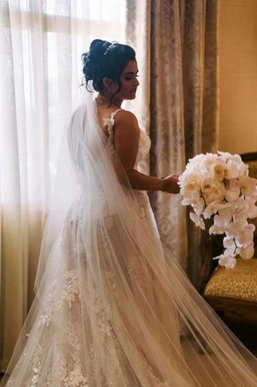 Romantic Sleeveless Floral Lace Wedding Dresses Aline Bridal Dress_3