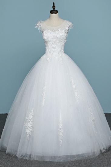 TsClothzone Chic Jewel Tüll Spitze Weißes Brautkleid Ärmellos Applikationen Brautkleider mit Blumen Online