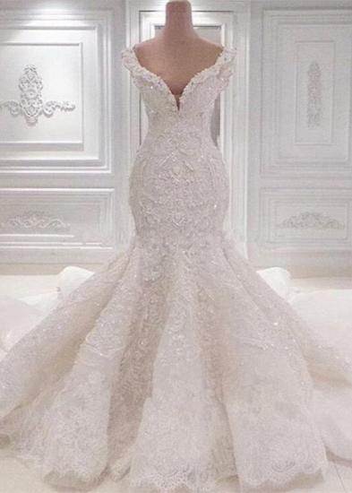 Luxurious Off-the-Shoulder Mermaid Wedding Dress | Lace AppliquesBridal Gowns_1