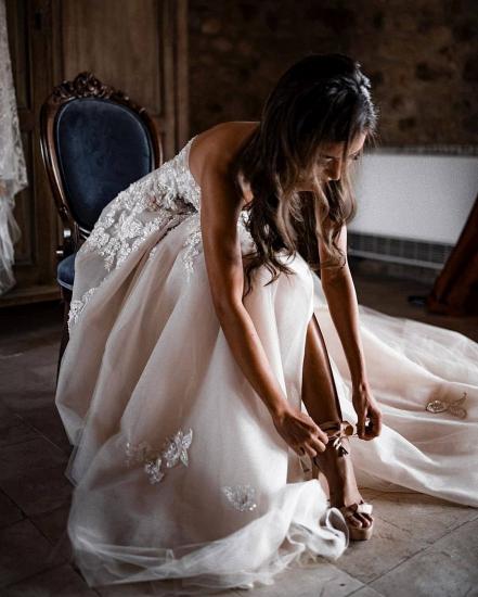 Chic Sweetheart Sleeveless 3D Floral Wedding Dress Tulle Aline Bridal Dress_6