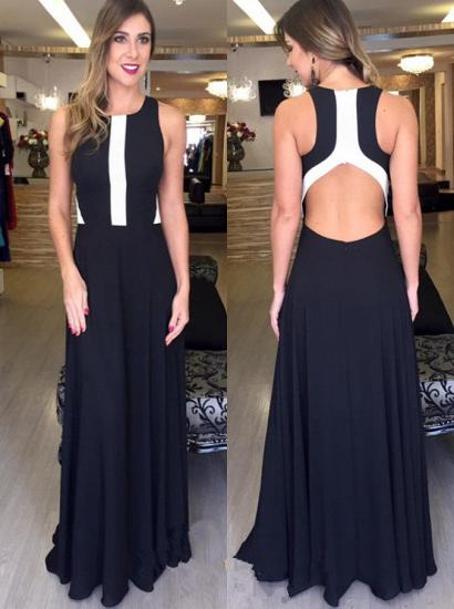 Long Zipper A-line Chiffon Black Elegant Sleeveless Prom Dresses_1