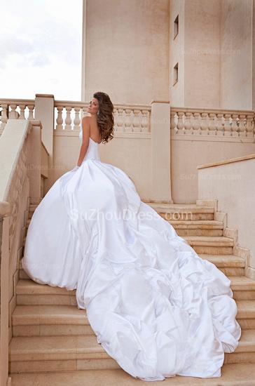 Gorgeous Sweetheart Satin Bridal Dresses 2022 White Applique Chapel Train Ball Gowns_2