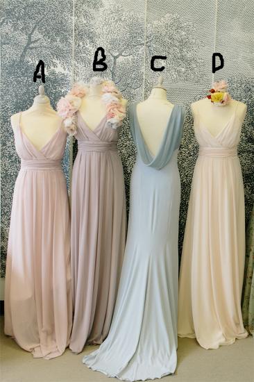 Schöne helle Farben Chiffon Brautjungfernkleider verschiedene Stile 2022 Hochzeitskleid