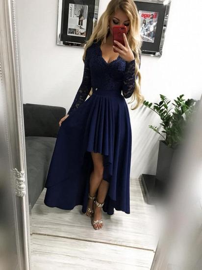 Sexy Long Sleeves Hi-Lo Abendkleid V-Ausschnitt Langes Abendkleid_4