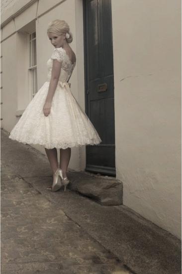 Elegant Short Sleeves Tulle Lace Appliques Mini Wedding Dress_5