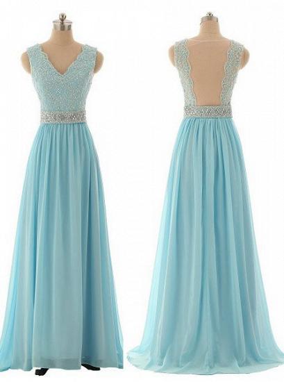 Elegant V-Neck Beading Long Prom Dress A-Line Crystal Chiffon Evening Gown