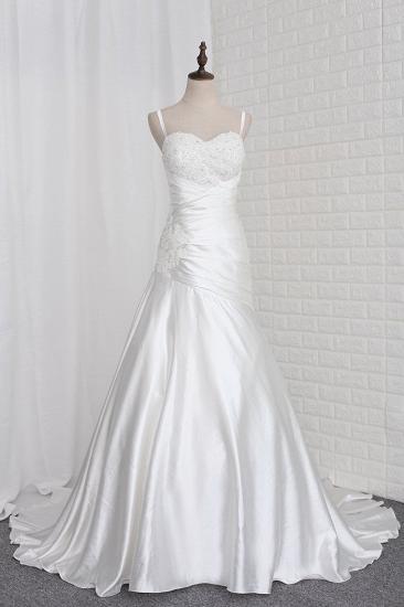 TsClothzone Stylish Straps Sweetheart Wedding Dress White Satin Lace Appliques Beadings Bridal Gowns Online