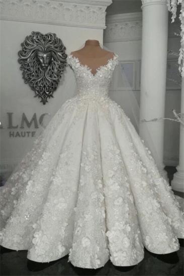 Luxury Sleeveless Crystal Wedding Dresses | Sheer Tulle Flowers Bridal Gowns with Beading