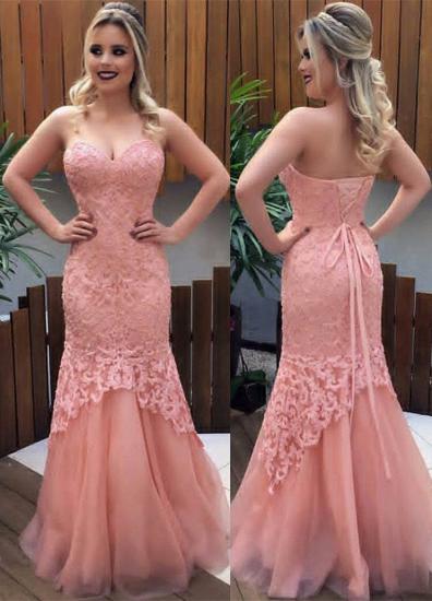Sweetheart Pink Lace Tulle Prom Dresses 2022 Sexy Sleeveless Lace-up Evening Gown_2