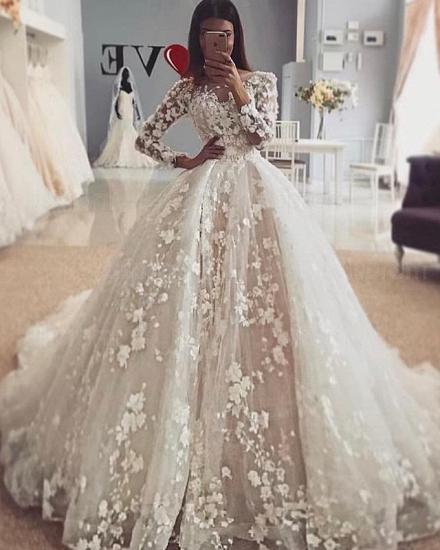 Delocate Lace Appliques Long Sleeves Wedding Dresses | Floral Puffy Ball Gown Bridal Dresses_2