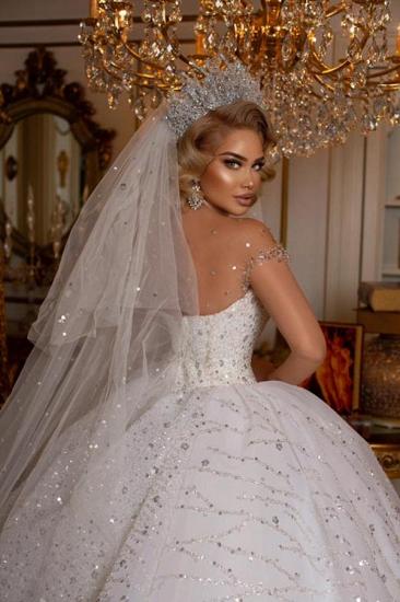 Beauty Off Shoulder Sweetheart Sleeveless Ball Gown Wedding Dress With Glitter_5