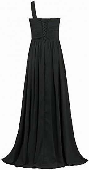 Pleat Black Chiffon One Shoulder Long Bridesmaid Dress_3
