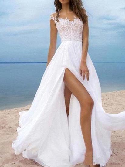 Beach A-Line Chiffon Wedding Dress Sexy Slit Tulle Lace Appliques Bridal Gowns On Sale_1