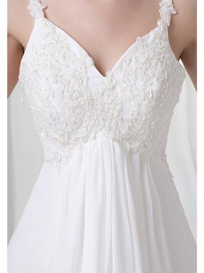 A-Line Wedding Dress V-Neck Chiffon Satin Spaghetti Strap Bridal Gowns Court Train_4