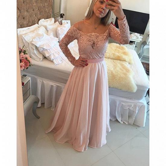 Latest Pink Long Sleeve Evening Gown A-Line Lace Chiffon 2022 Prom Dress_3