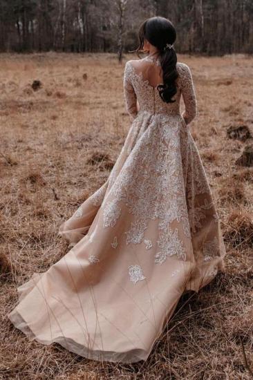 champagne wedding dresses with sleeves | Wedding dresses A line lace_4