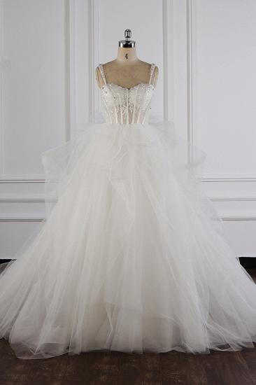 TsClothzone Elegant Straps Tulle Lace Wedding Dress Sweetheart Appliques Beadings Bridal Gowns with Ruffles On Sale_1